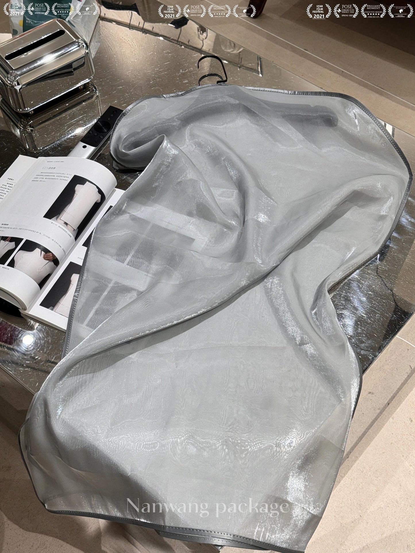 High-grade grey organza dust bag