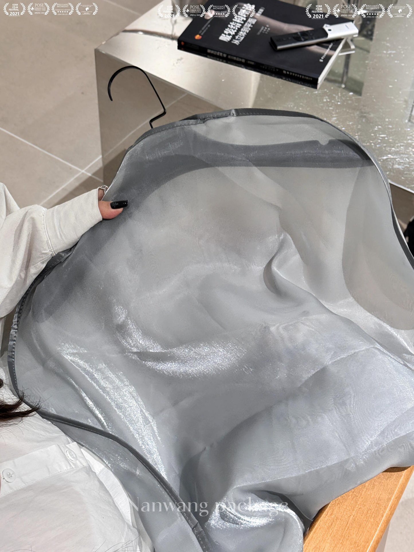 High-grade grey organza dust bag
